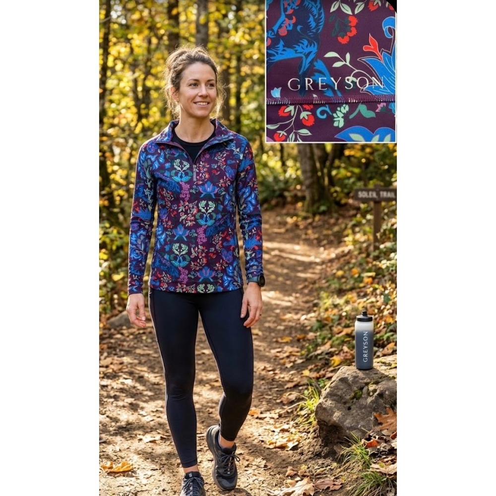 Greyson Womens Purple Floral Butterfly Quarter Zip Pullover Long Sleeve Top